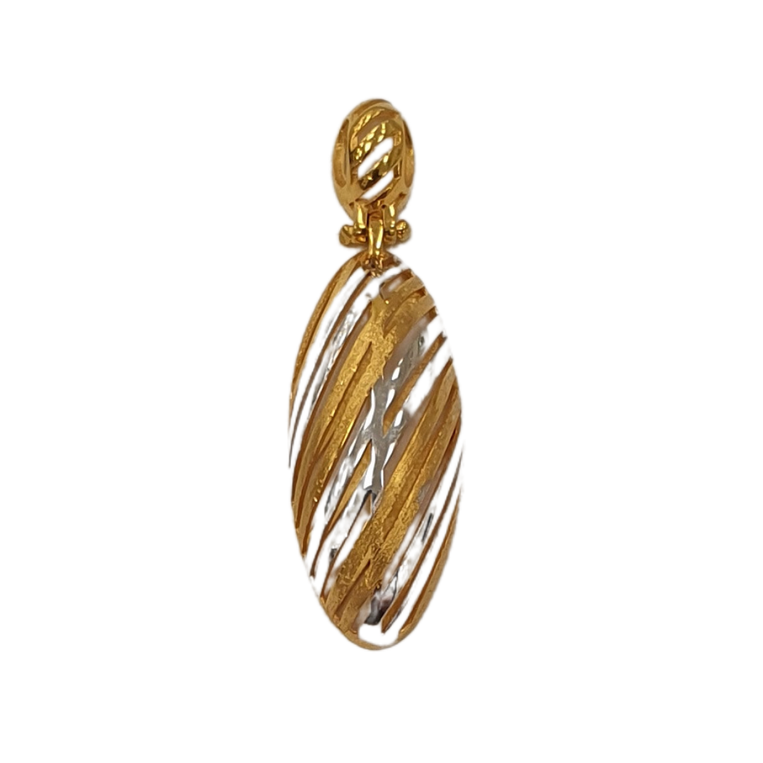Oval Shaped White and Yellow Gold Pendant - 3.1g 21K
